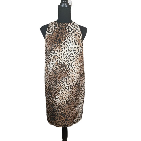 Zara Halter Dress Women Size Small Brown 100% Polyester Cheetah Print Sleeveless - Picture 1 of 10